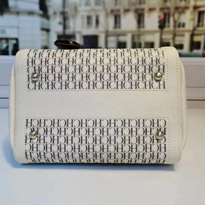 100% Genuine Leather Boston Handbag , Classic CH Printed Messenger Totes