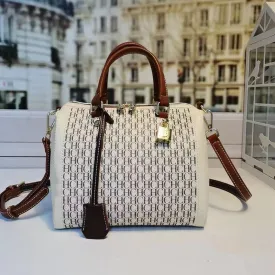 100% Genuine Leather Boston Handbag , Classic CH Printed Messenger Totes
