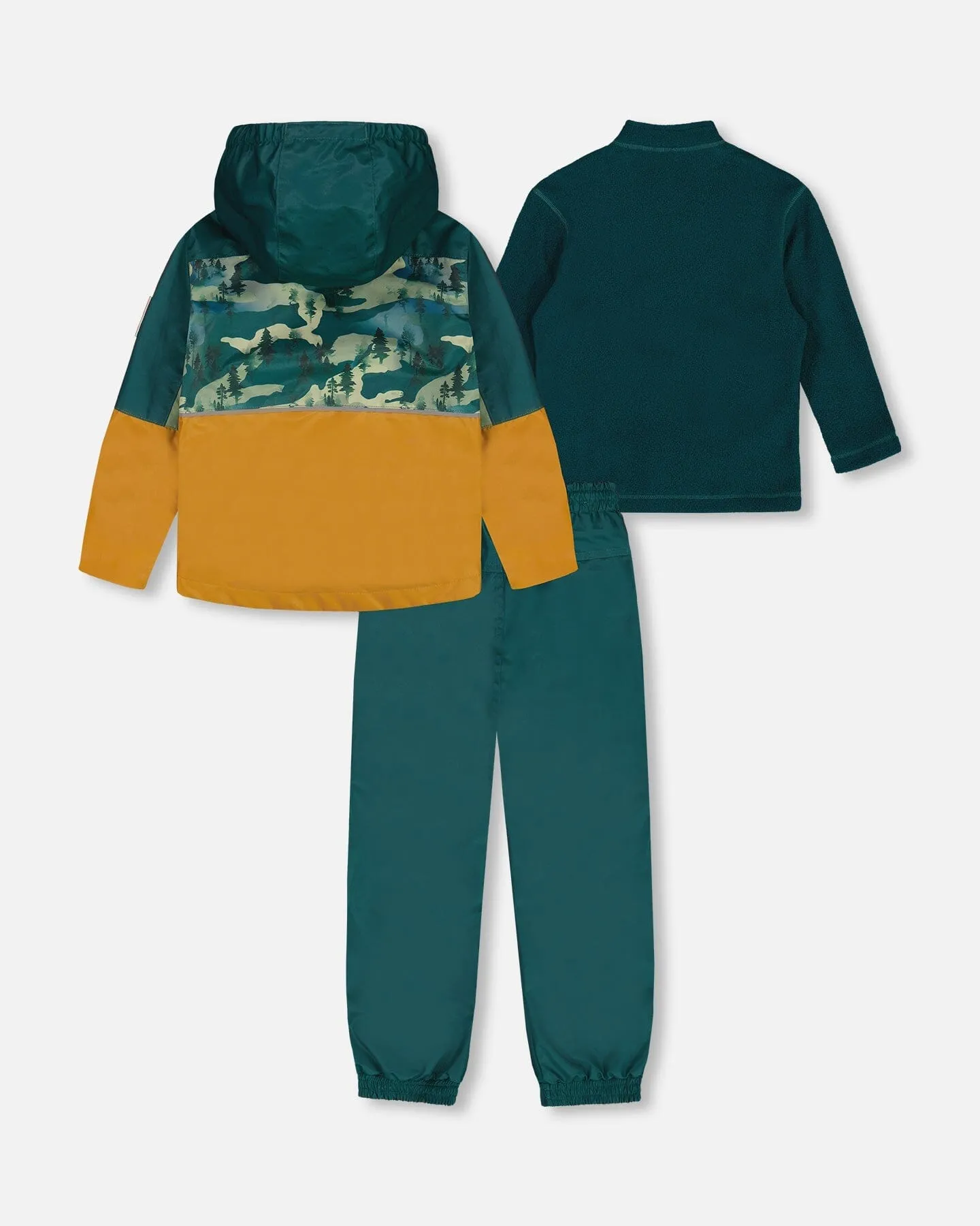 3-In-1 Mid-Season Outerwear Set With Colorblock Jacket Forest Green And Orange