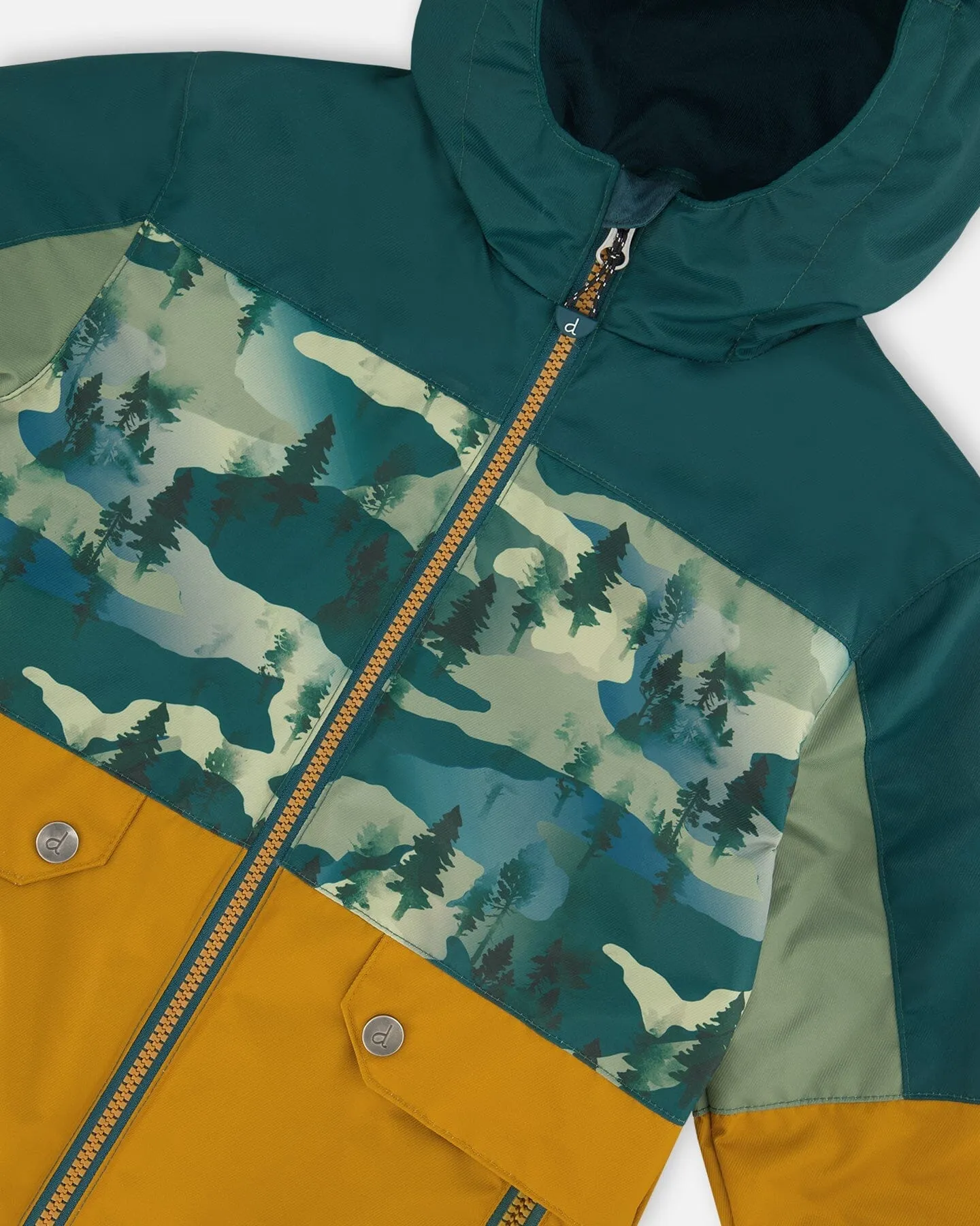 3-In-1 Mid-Season Outerwear Set With Colorblock Jacket Forest Green And Orange