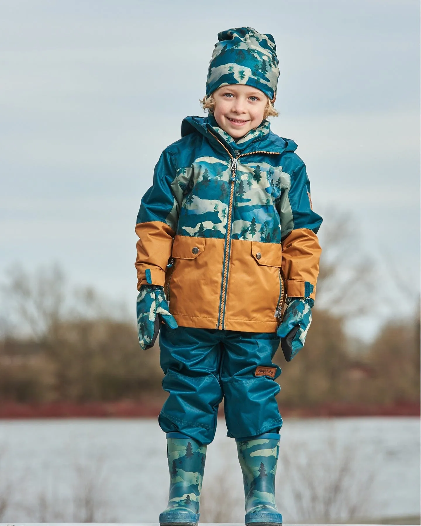 3-In-1 Mid-Season Outerwear Set With Colorblock Jacket Forest Green And Orange