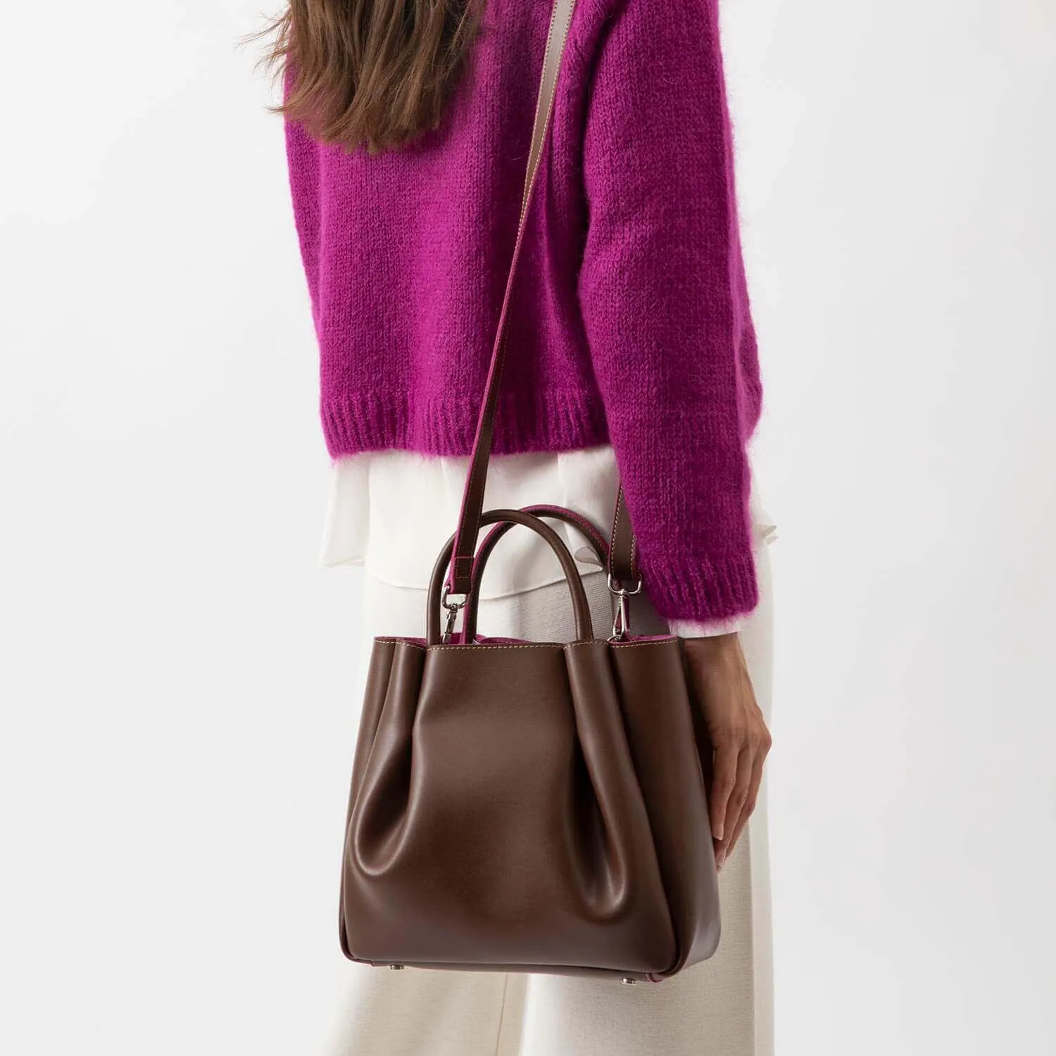 Amalfi Midi Leather Tote Bag - Chocolate