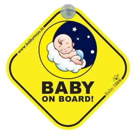 Baby Moo Snoozing Angel Car Sign With Vacuum Suction Cup Clip - Yellow