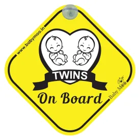 Baby Moo Twins On Board With Vacuum Suction Cup Clip - Yellow