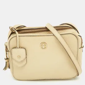 Beige Leather Double Zip Camera Bag