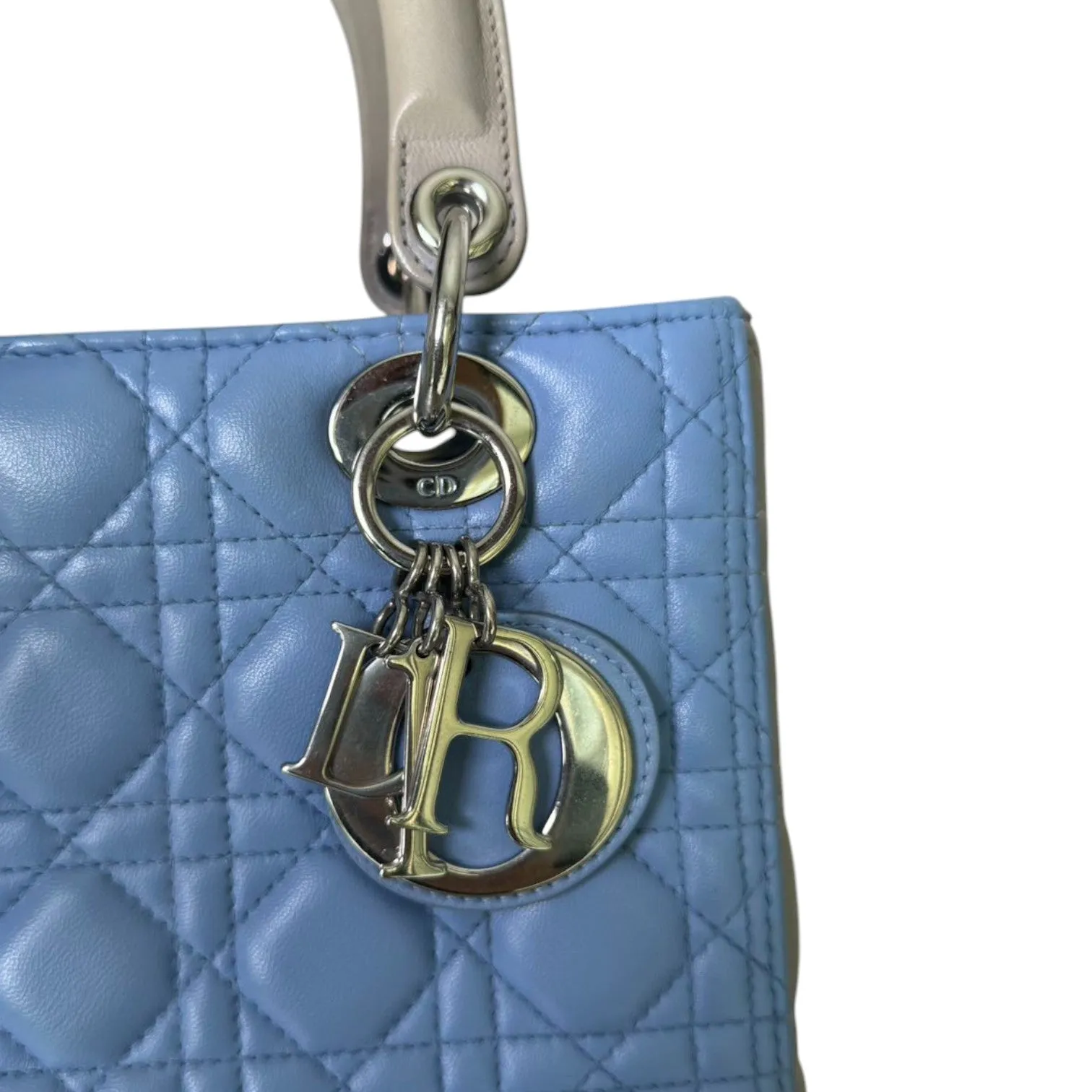 Bi-Color Lady Dior Medium Lambskin Blue Grey SHW