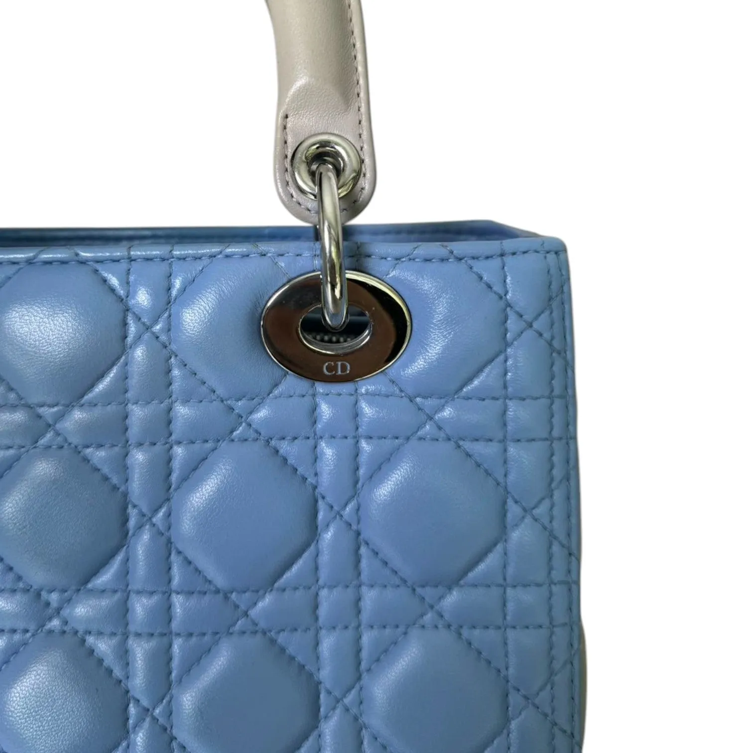 Bi-Color Lady Dior Medium Lambskin Blue Grey SHW