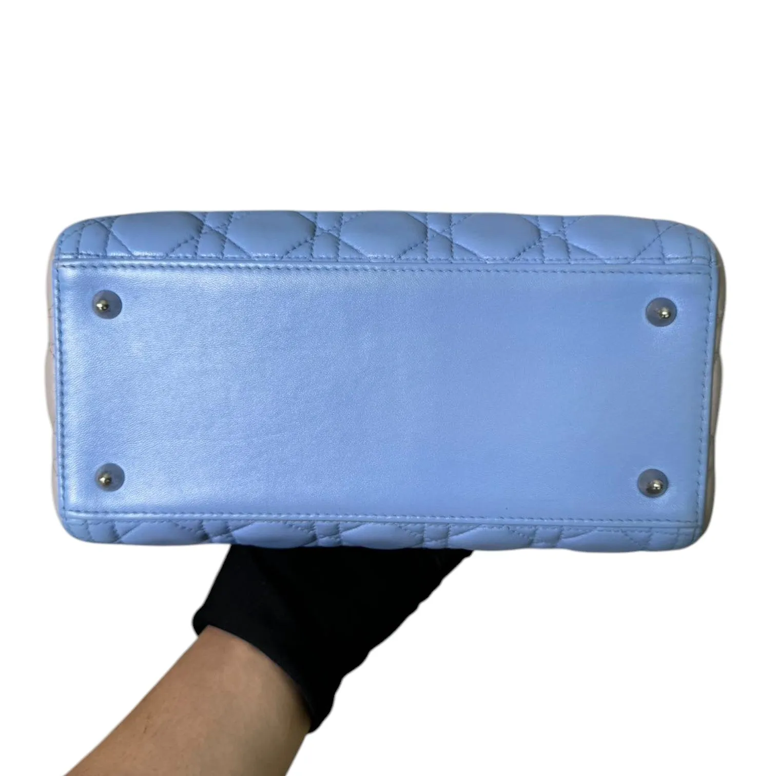 Bi-Color Lady Dior Medium Lambskin Blue Grey SHW