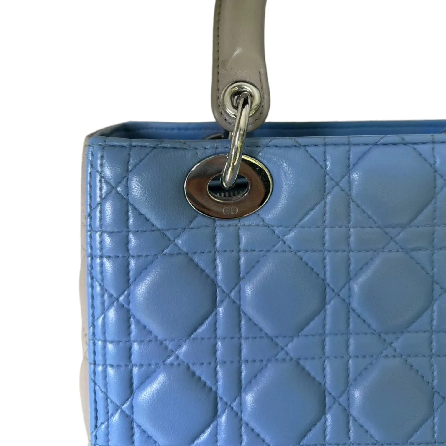 Bi-Color Lady Dior Medium Lambskin Blue Grey SHW
