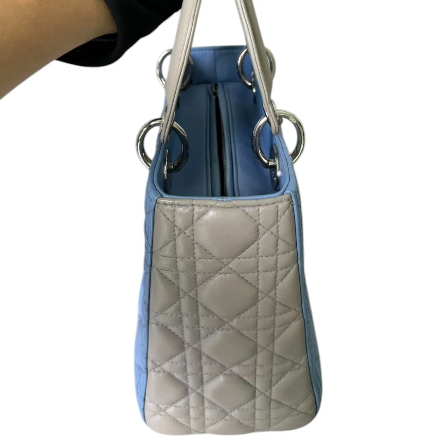 Bi-Color Lady Dior Medium Lambskin Blue Grey SHW