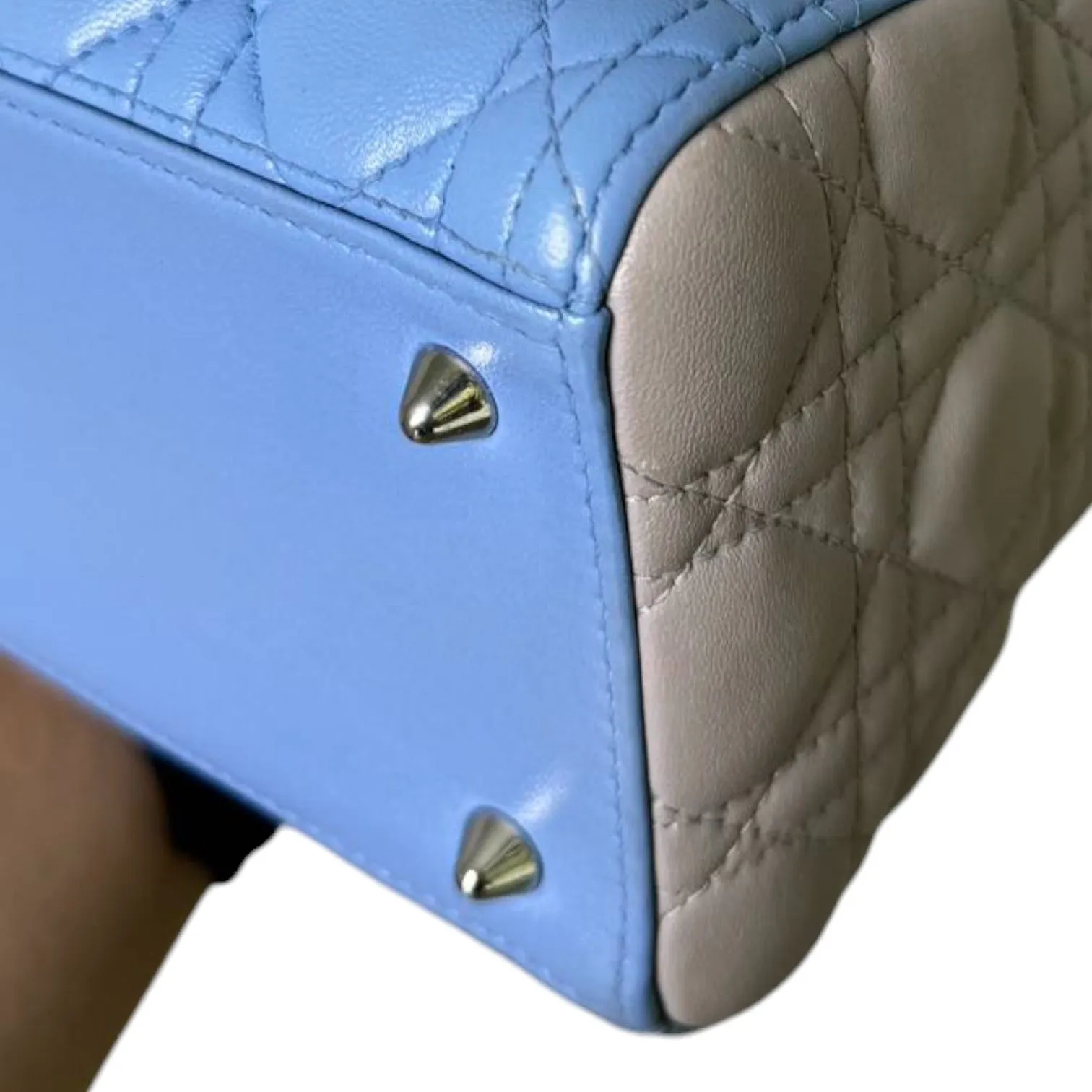 Bi-Color Lady Dior Medium Lambskin Blue Grey SHW