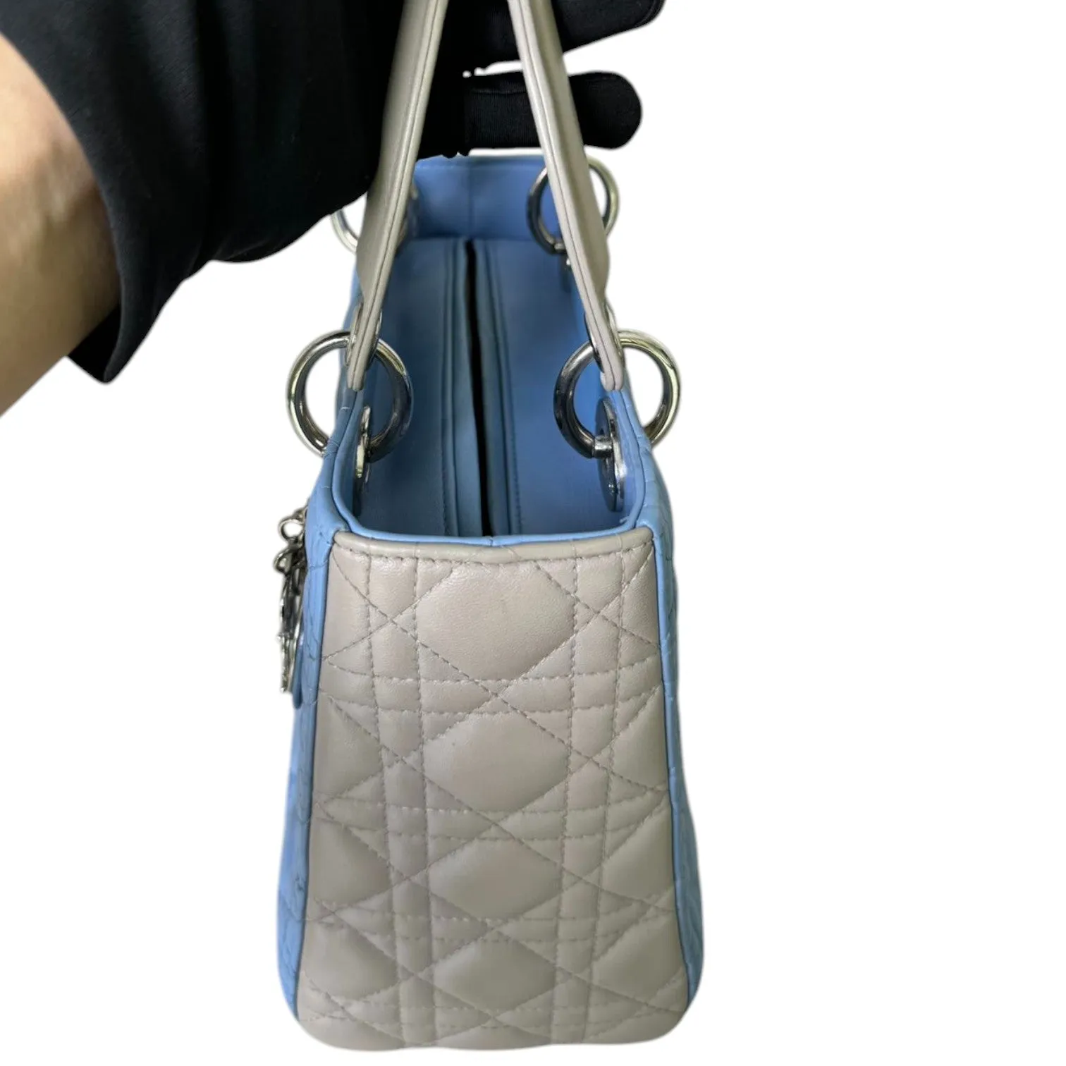 Bi-Color Lady Dior Medium Lambskin Blue Grey SHW