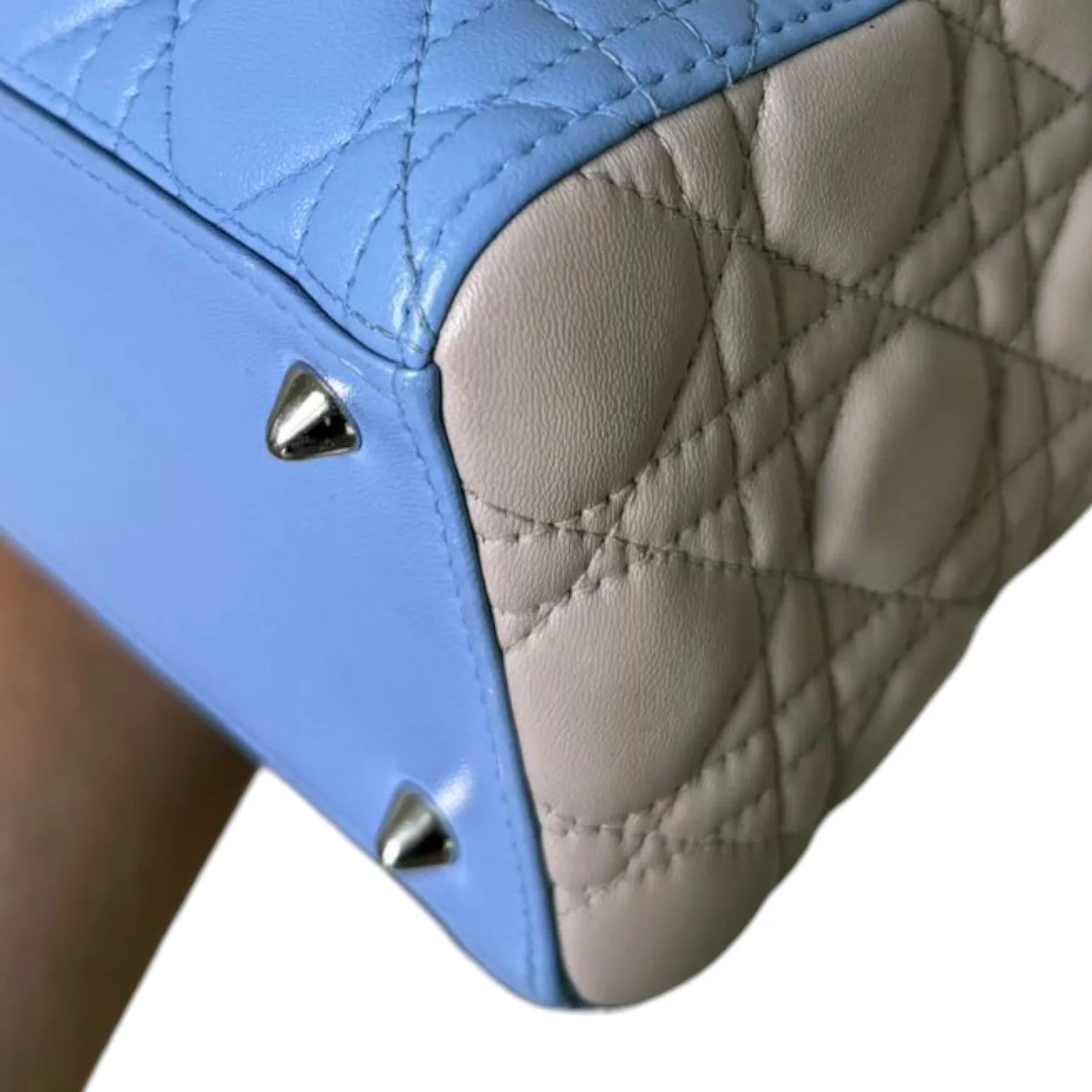 Bi-Color Lady Dior Medium Lambskin Blue Grey SHW