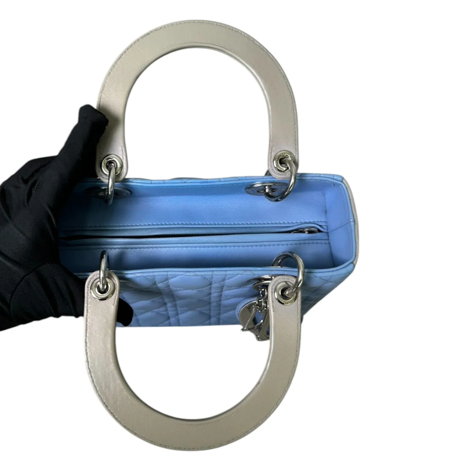 Bi-Color Lady Dior Medium Lambskin Blue Grey SHW