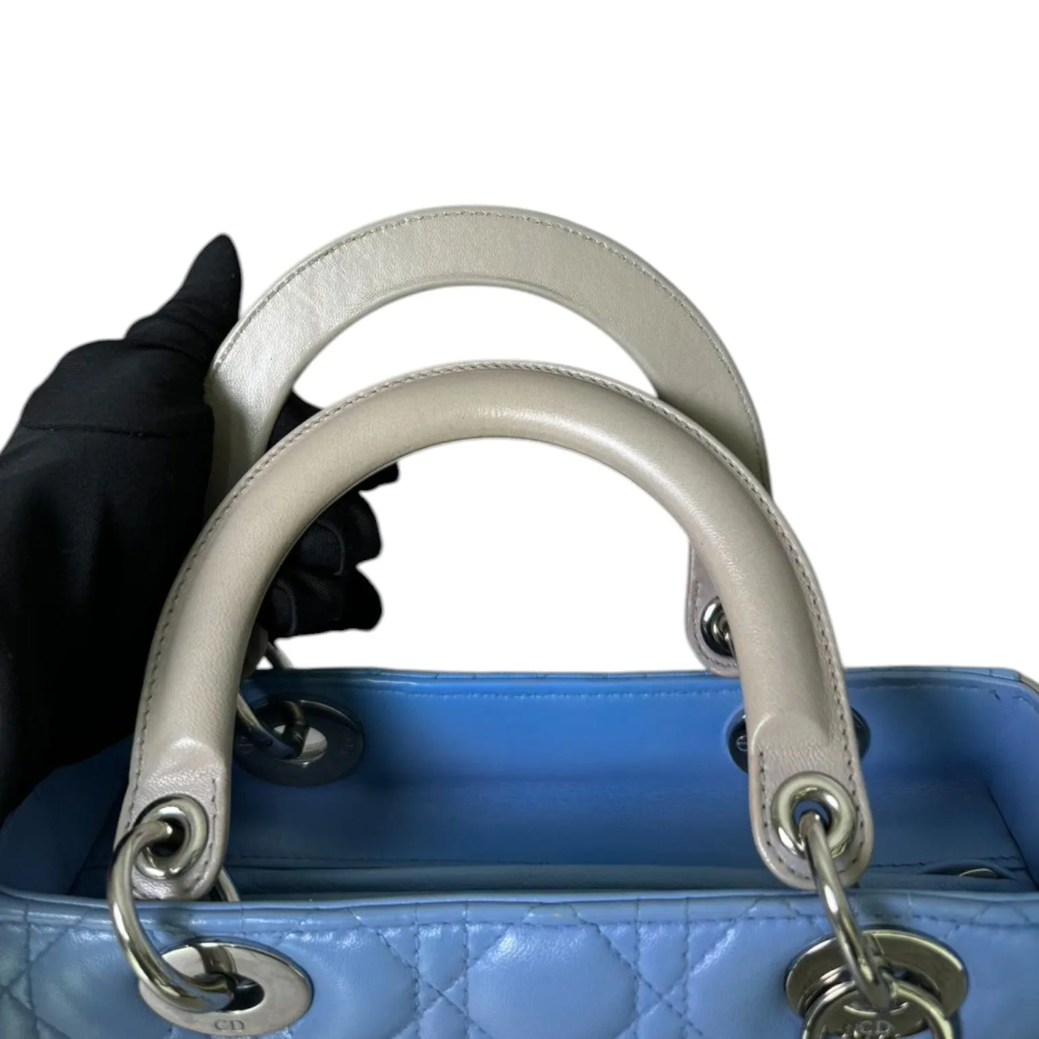 Bi-Color Lady Dior Medium Lambskin Blue Grey SHW