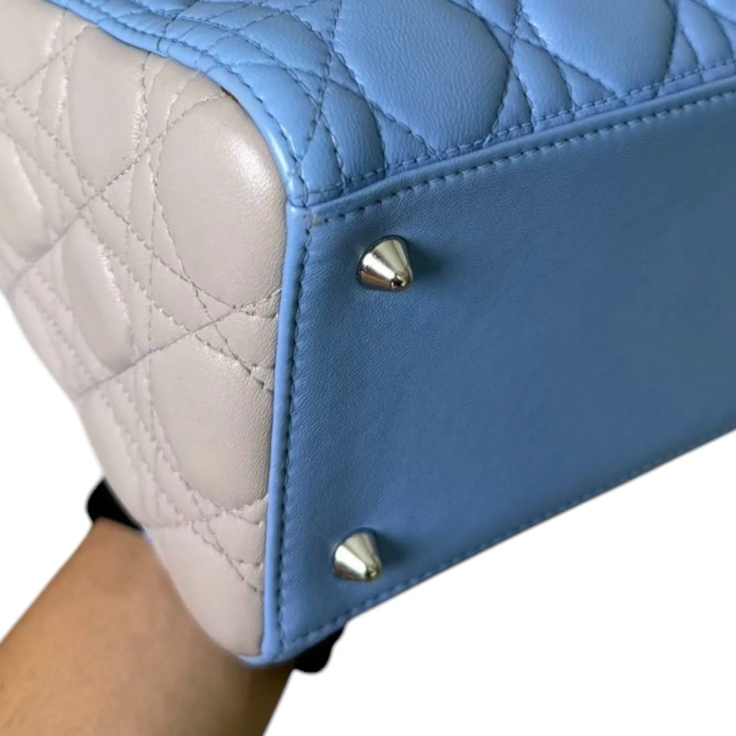 Bi-Color Lady Dior Medium Lambskin Blue Grey SHW