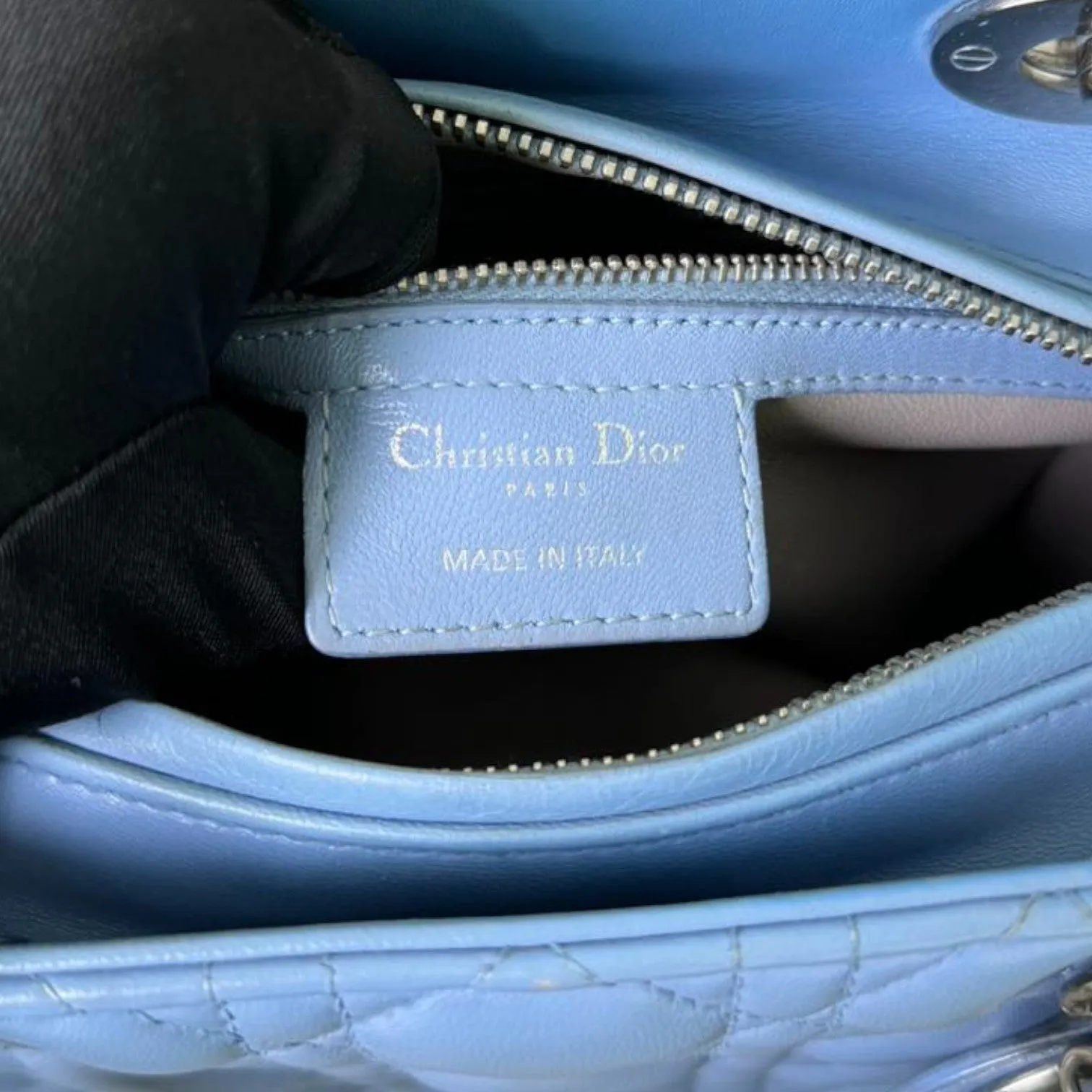 Bi-Color Lady Dior Medium Lambskin Blue Grey SHW