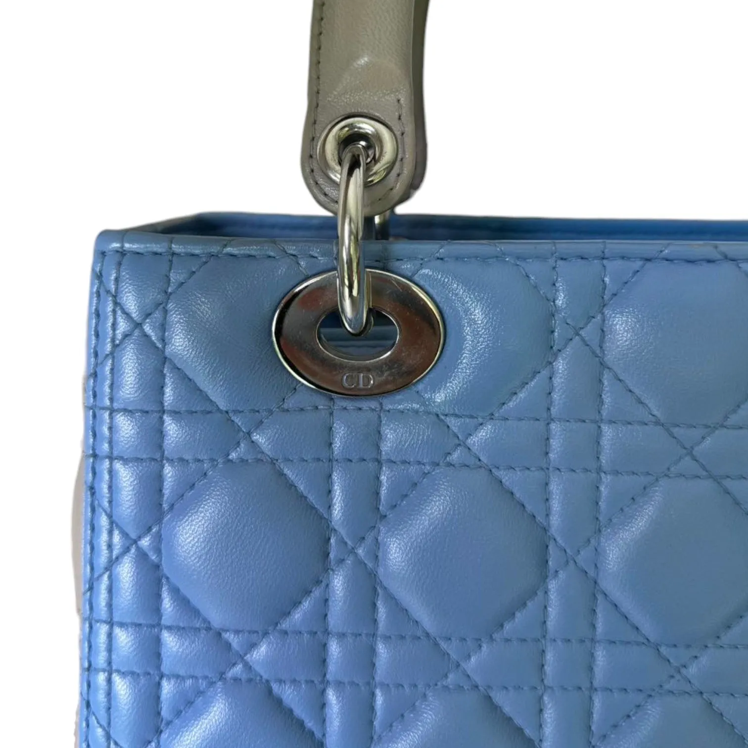 Bi-Color Lady Dior Medium Lambskin Blue Grey SHW