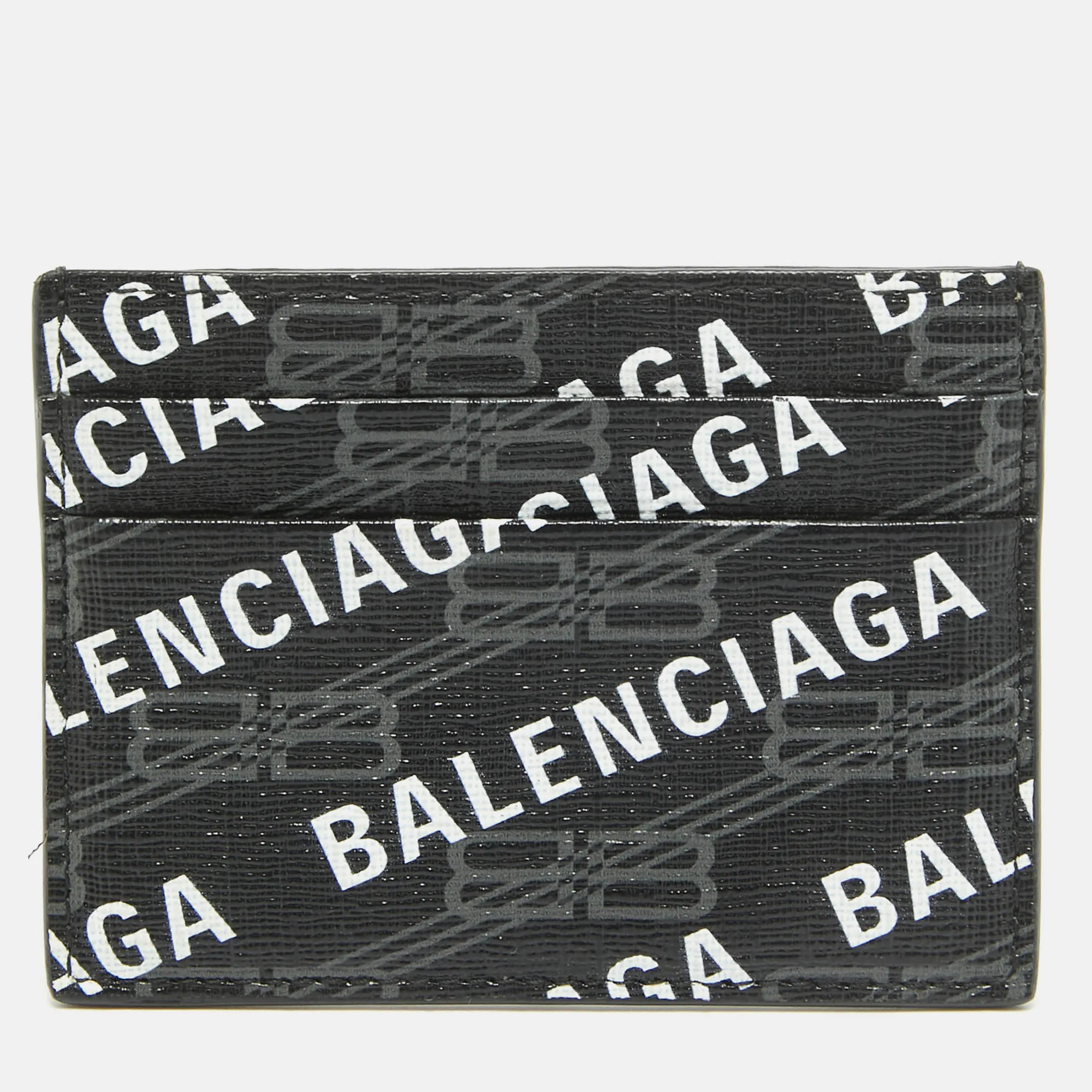 Black/White Printed Logo Leather Card Holder
