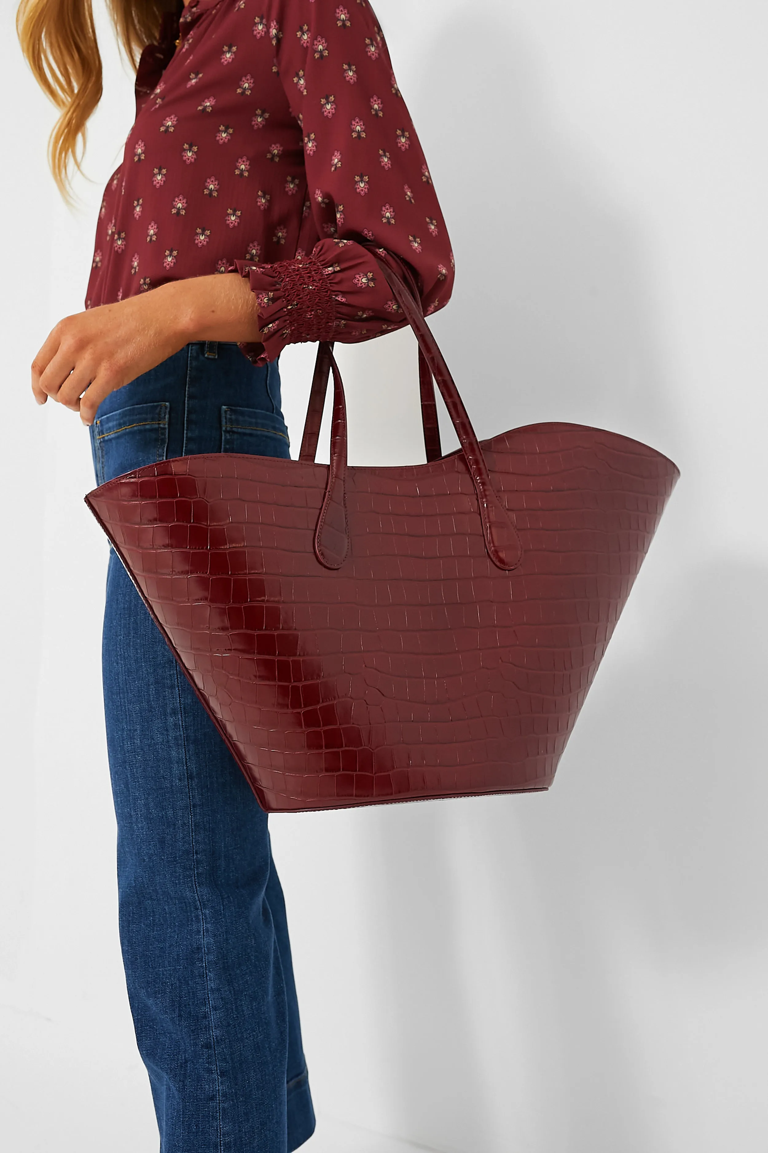 Bordeaux Croc Open Tulip Large Tote