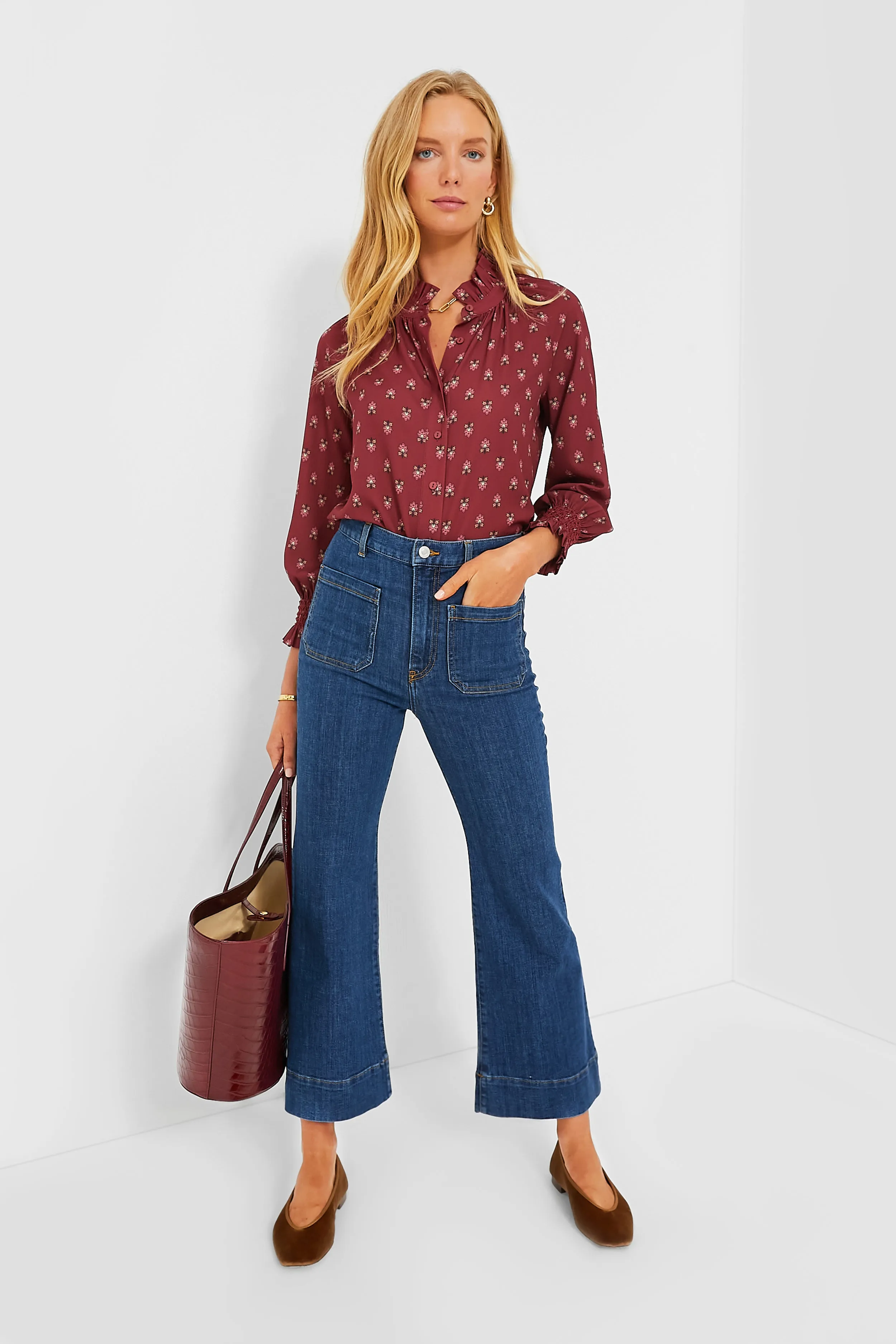 Bordeaux Croc Open Tulip Large Tote