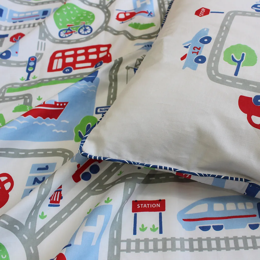 Busy Street 100% Cotton King Size Bedsheet With 2 Pillow Covers