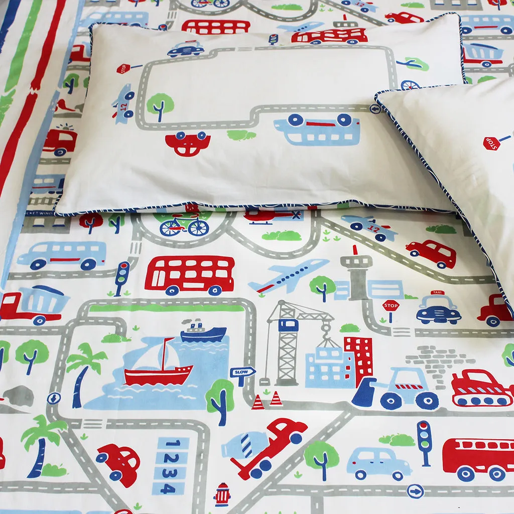Busy Street 100% Cotton King Size Bedsheet With 2 Pillow Covers