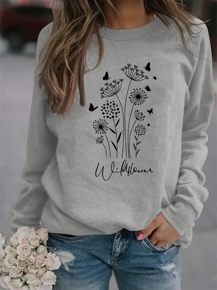 Casual Long Sleeve O-Neck Printed Sweatshirt