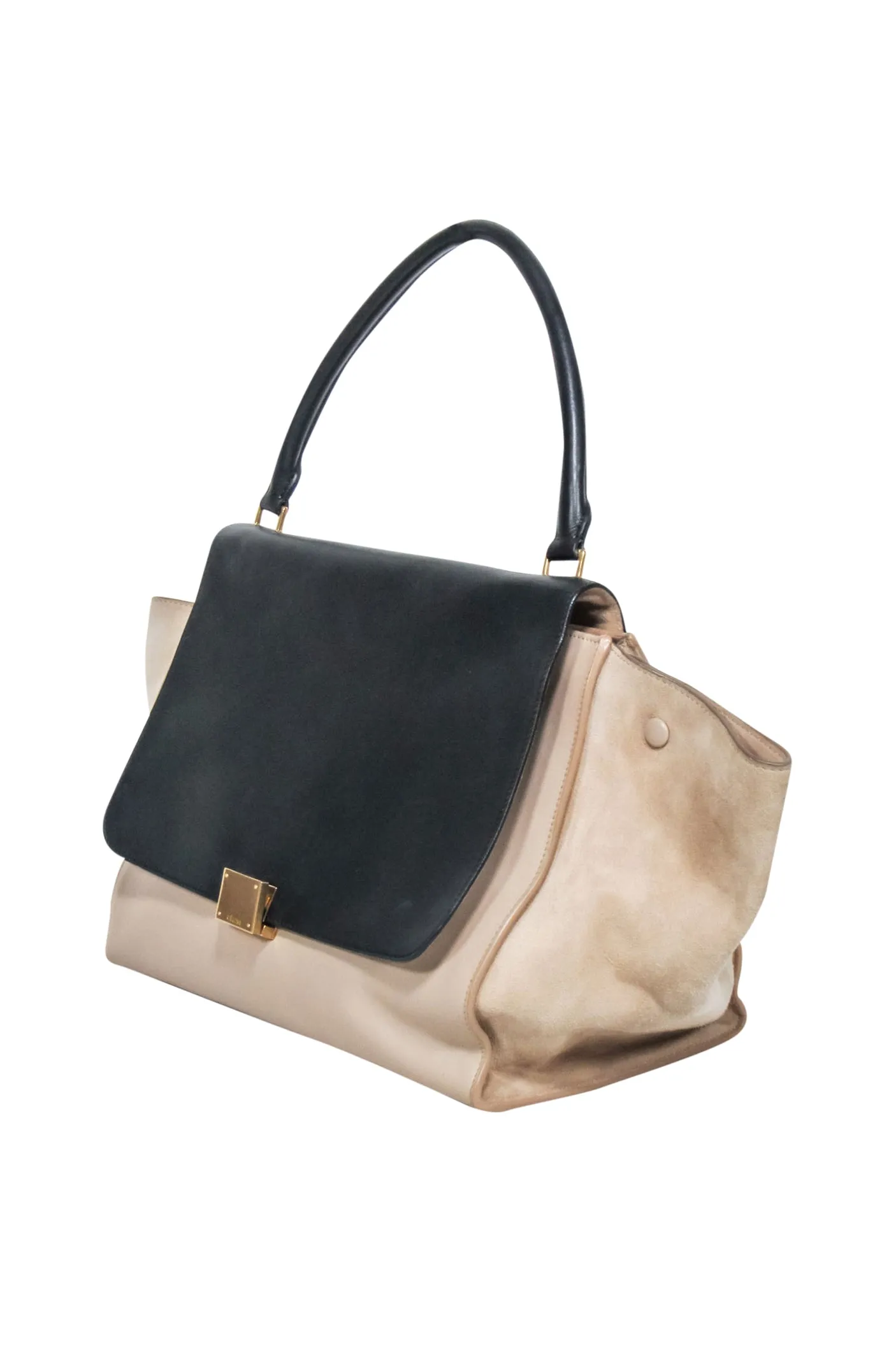 Celine - Beige & Black Large Trapeze Tote Bag