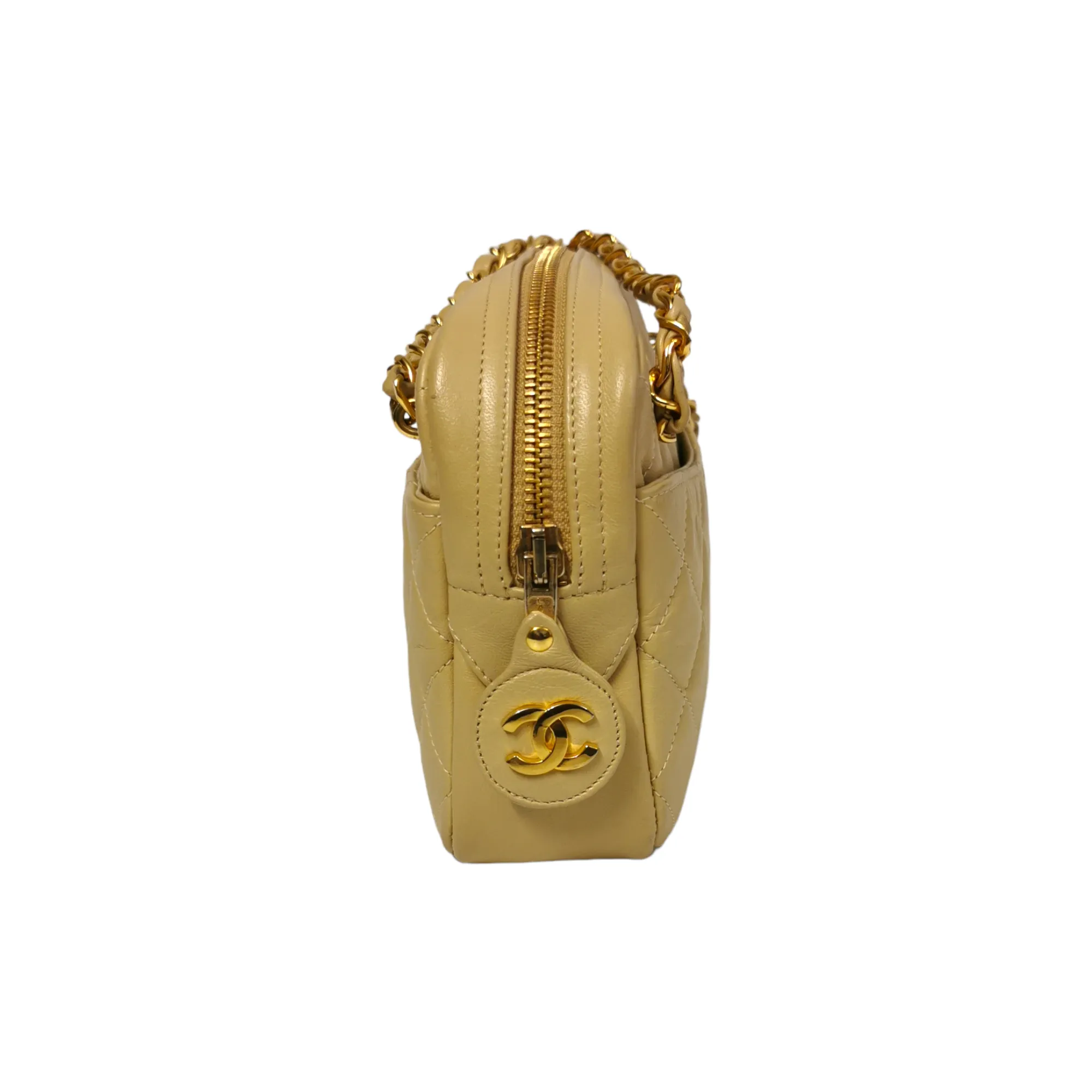 Chanel Camera Bag Small Beige Lambskin Gold