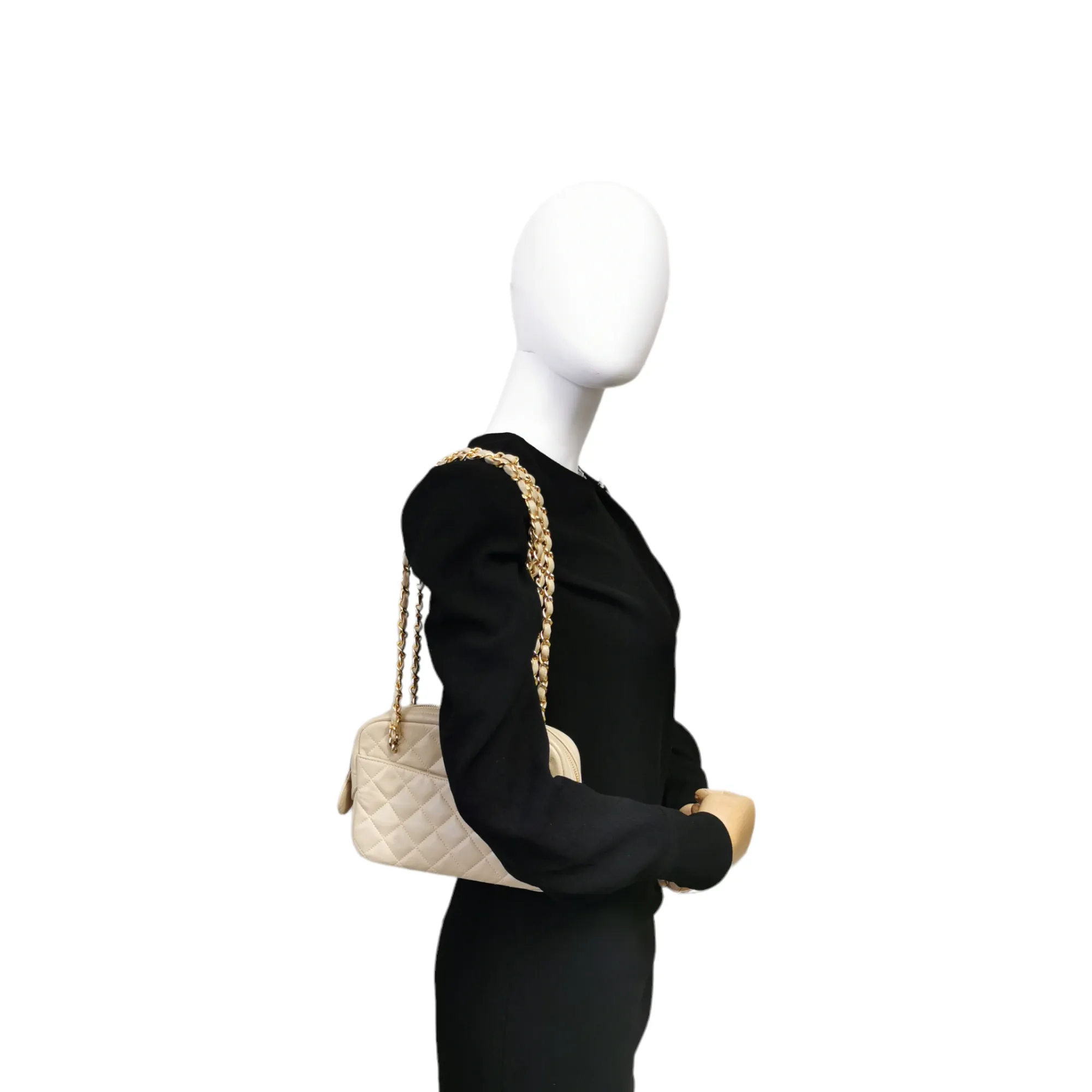 Chanel Camera Bag Small Beige Lambskin Gold