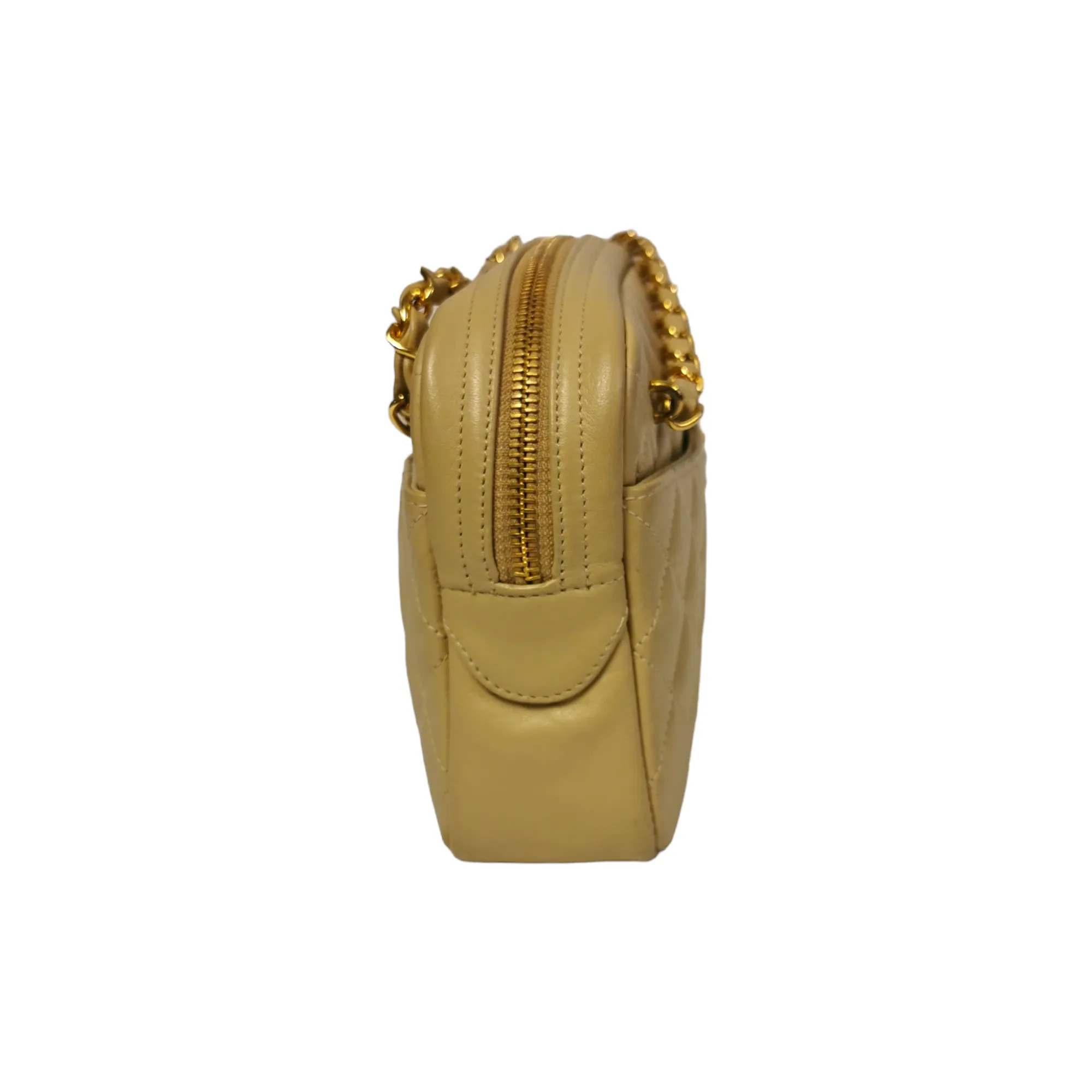 Chanel Camera Bag Small Beige Lambskin Gold