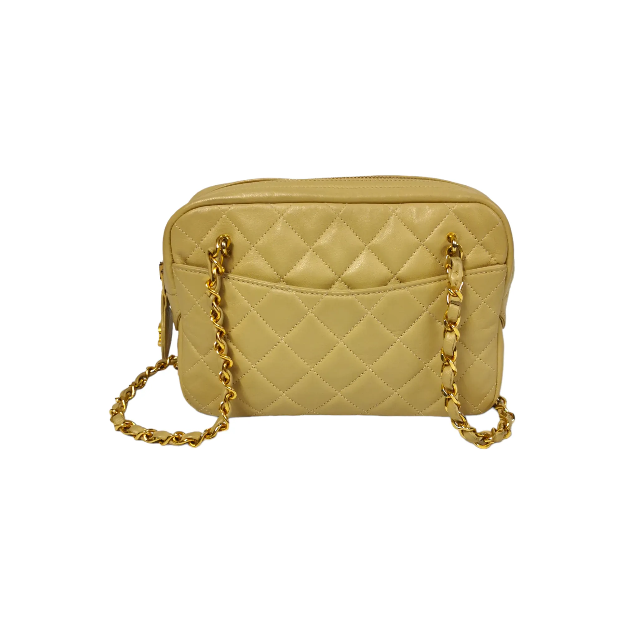 Chanel Camera Bag Small Beige Lambskin Gold
