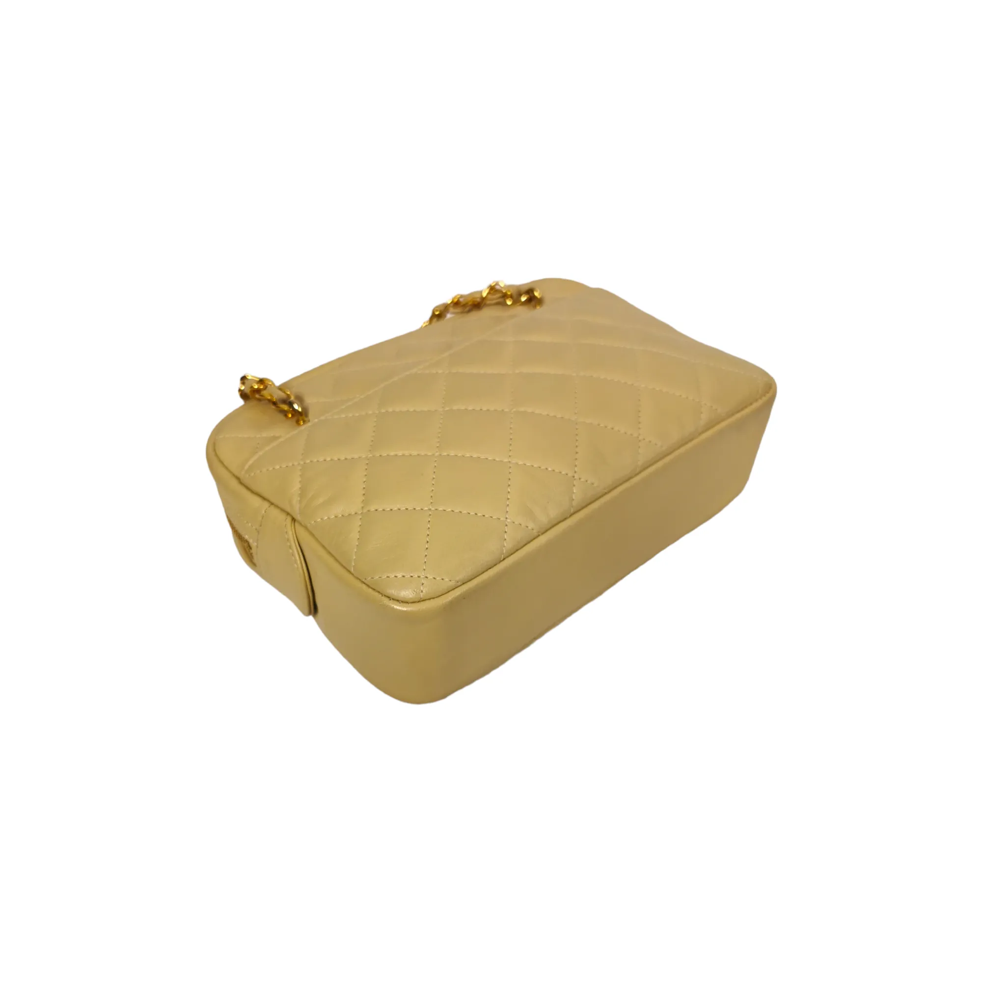 Chanel Camera Bag Small Beige Lambskin Gold