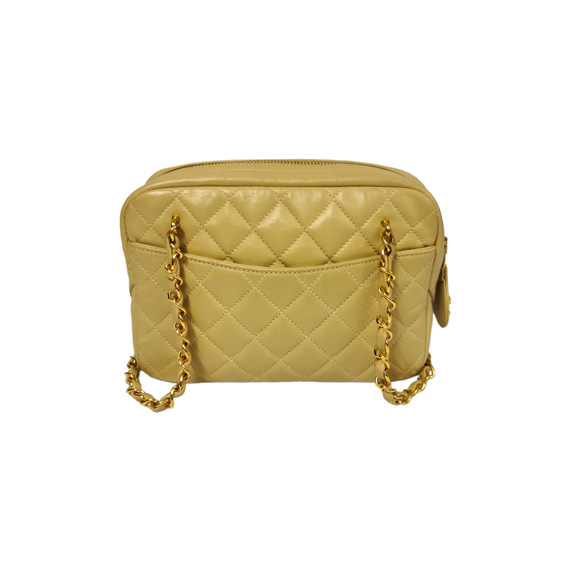 Chanel Camera Bag Small Beige Lambskin Gold