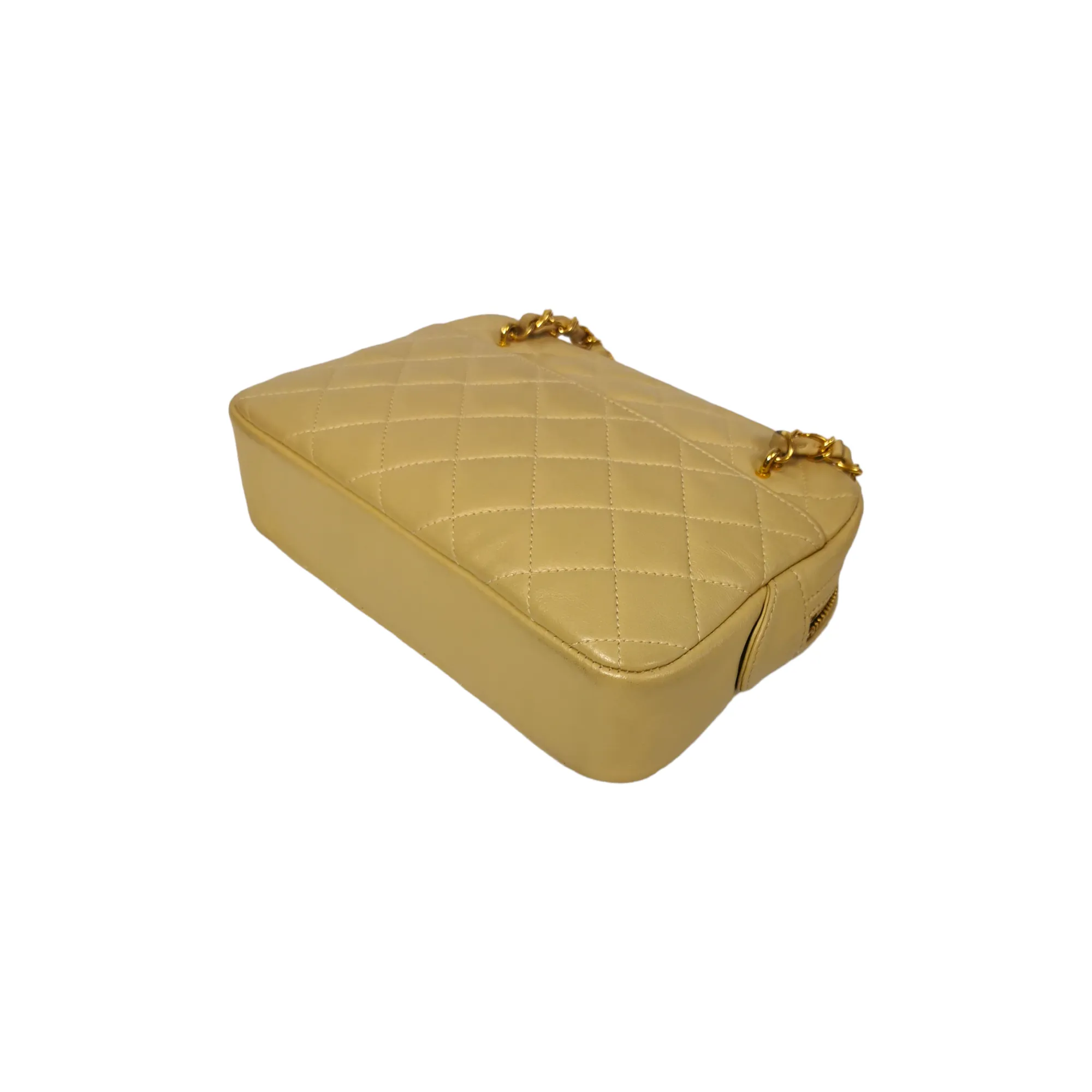 Chanel Camera Bag Small Beige Lambskin Gold