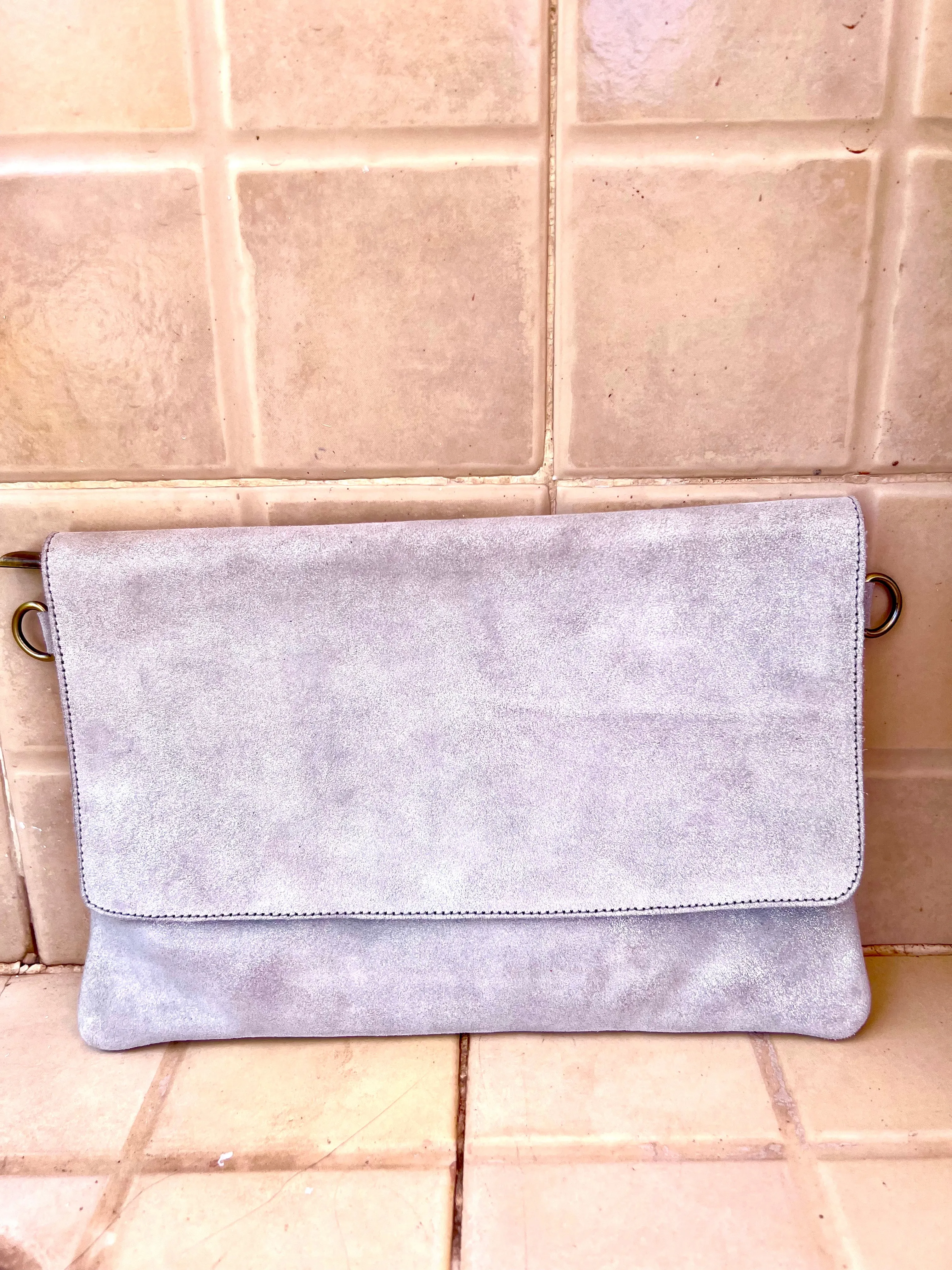 Classic Handbag | Shimmer Silver Suede | Large