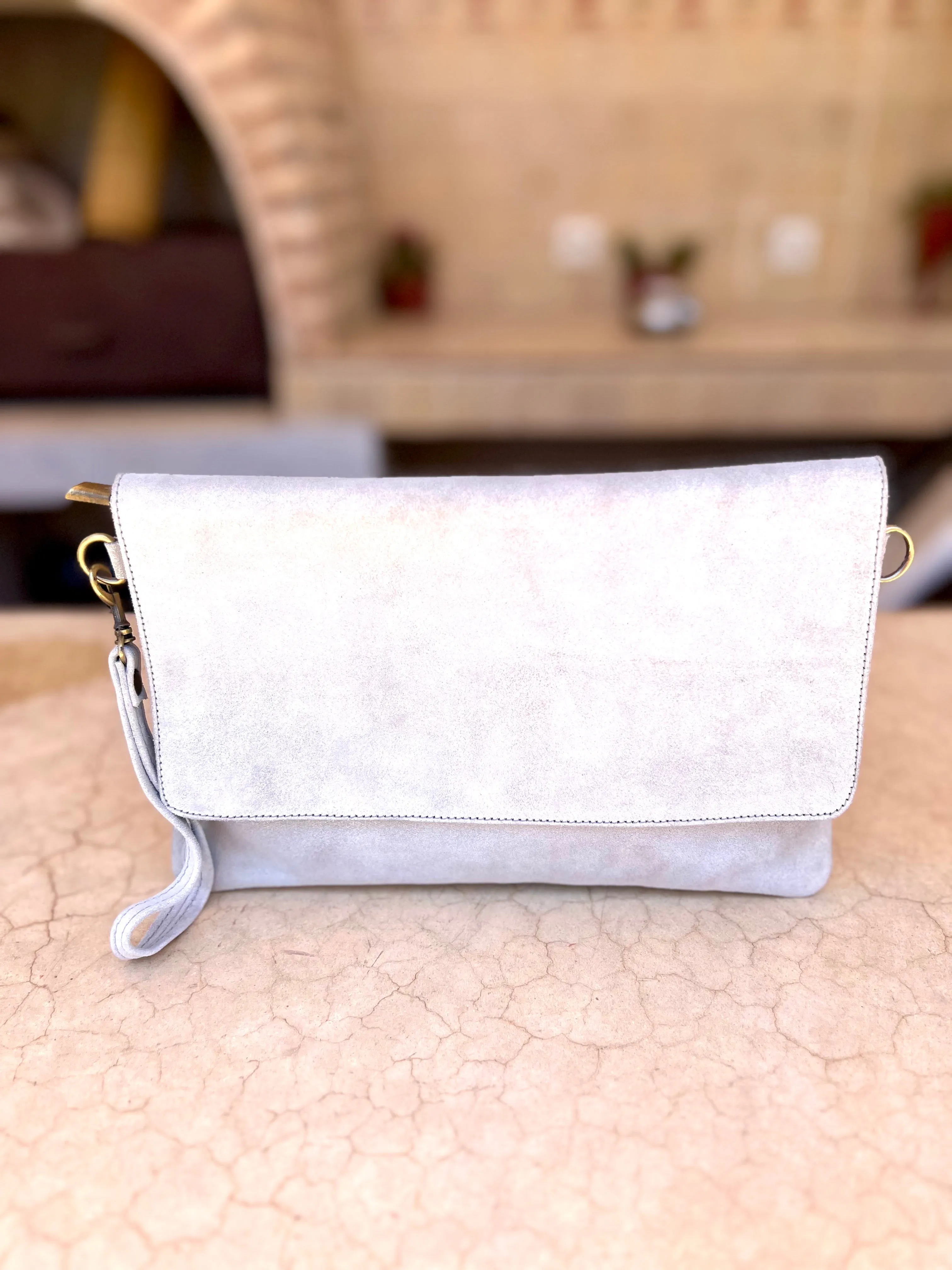 Classic Handbag | Shimmer Silver Suede | Large