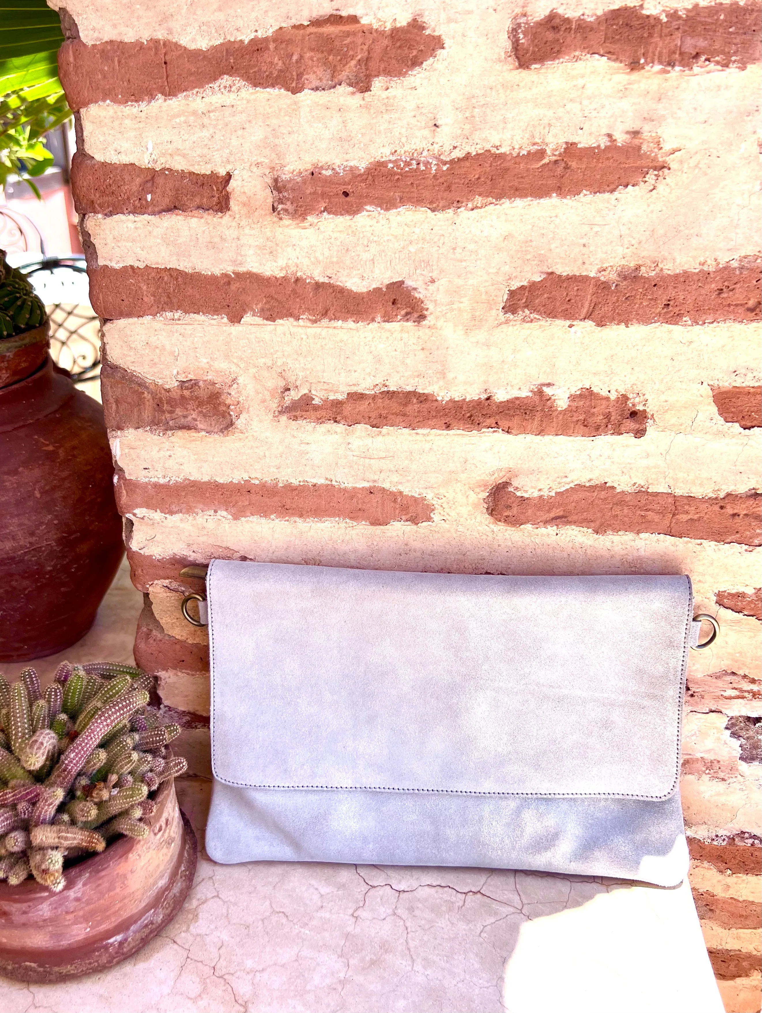 Classic Handbag | Shimmer Silver Suede | Large