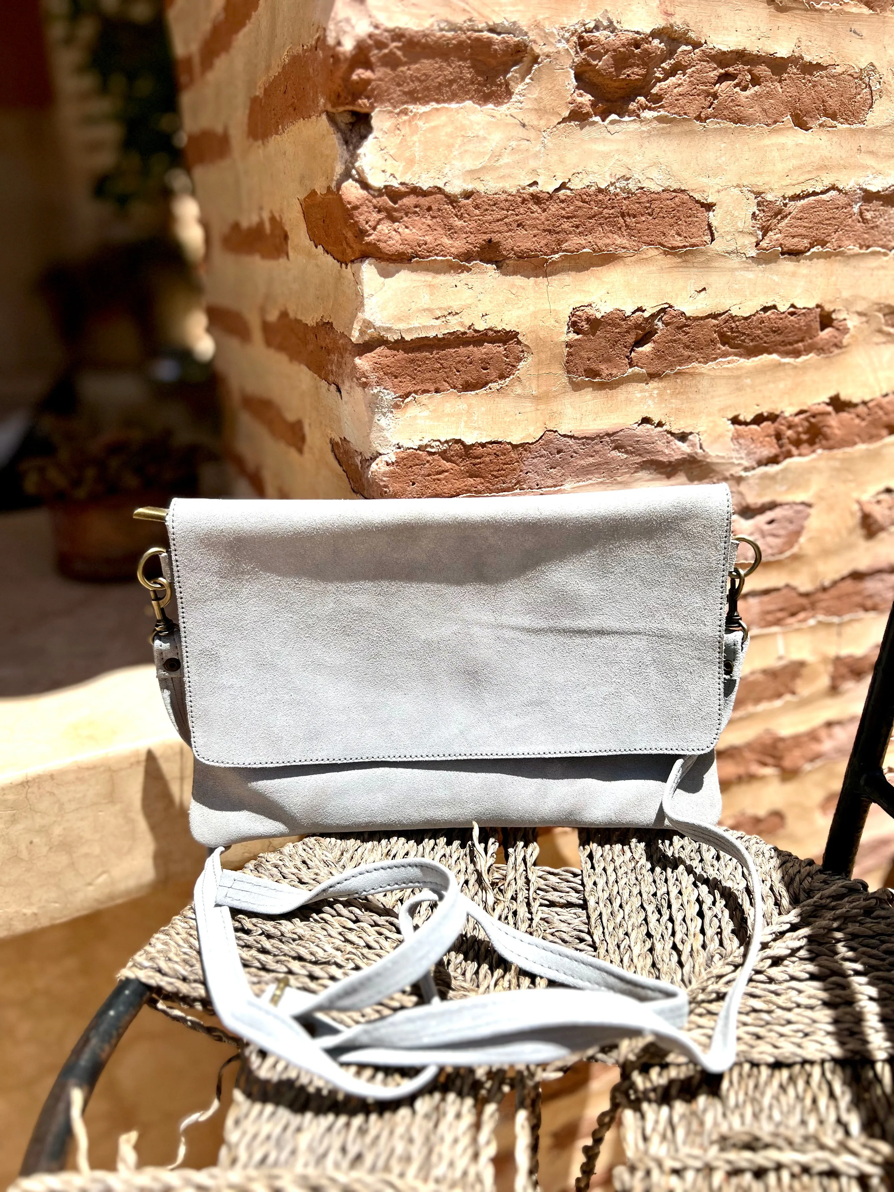 Classic Handbag | Shimmer Silver Suede | Large