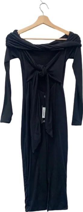Club L London Black Bardot Tie Back Bodycon Midi Dress UK 6