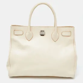 Cream Leather Twist Lock Tote