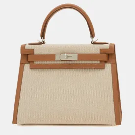 Ecru Fauve Toile H Swift Kelly 28 Handbag