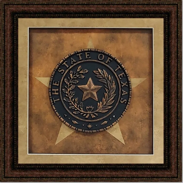 Framed Texas Seal with Star Background Shadowbox | 3D-Effect Seal in Double Mat | Various Sizes