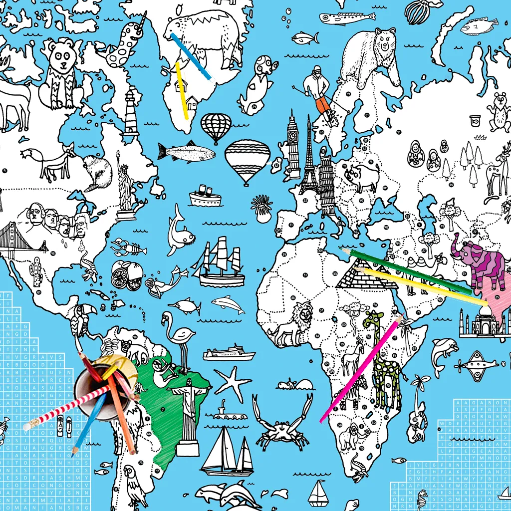 Giant Poster / Tablecloth – World Map Wordsearch
