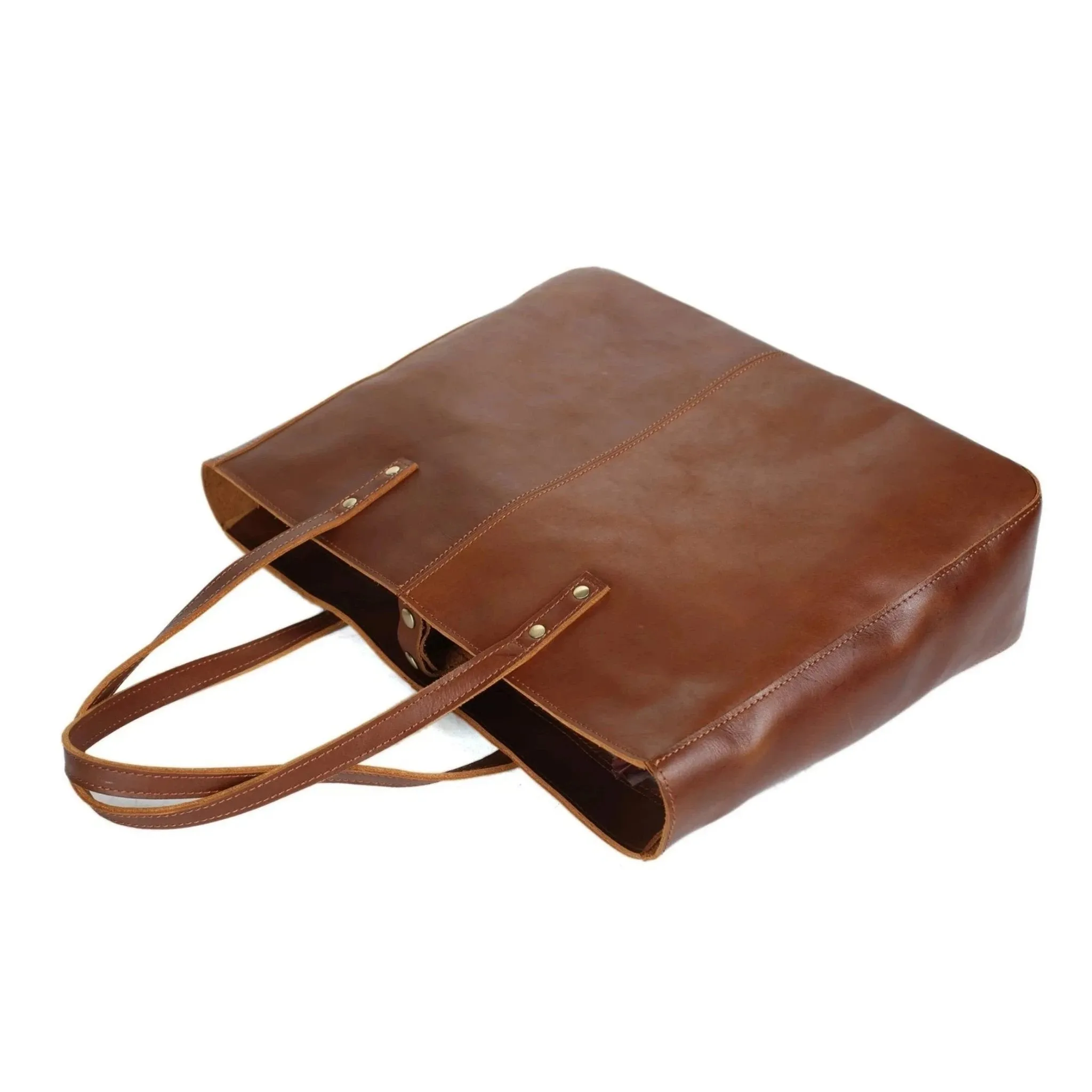 Handmade Full Grain Leather Tote Handbag - Simple 2