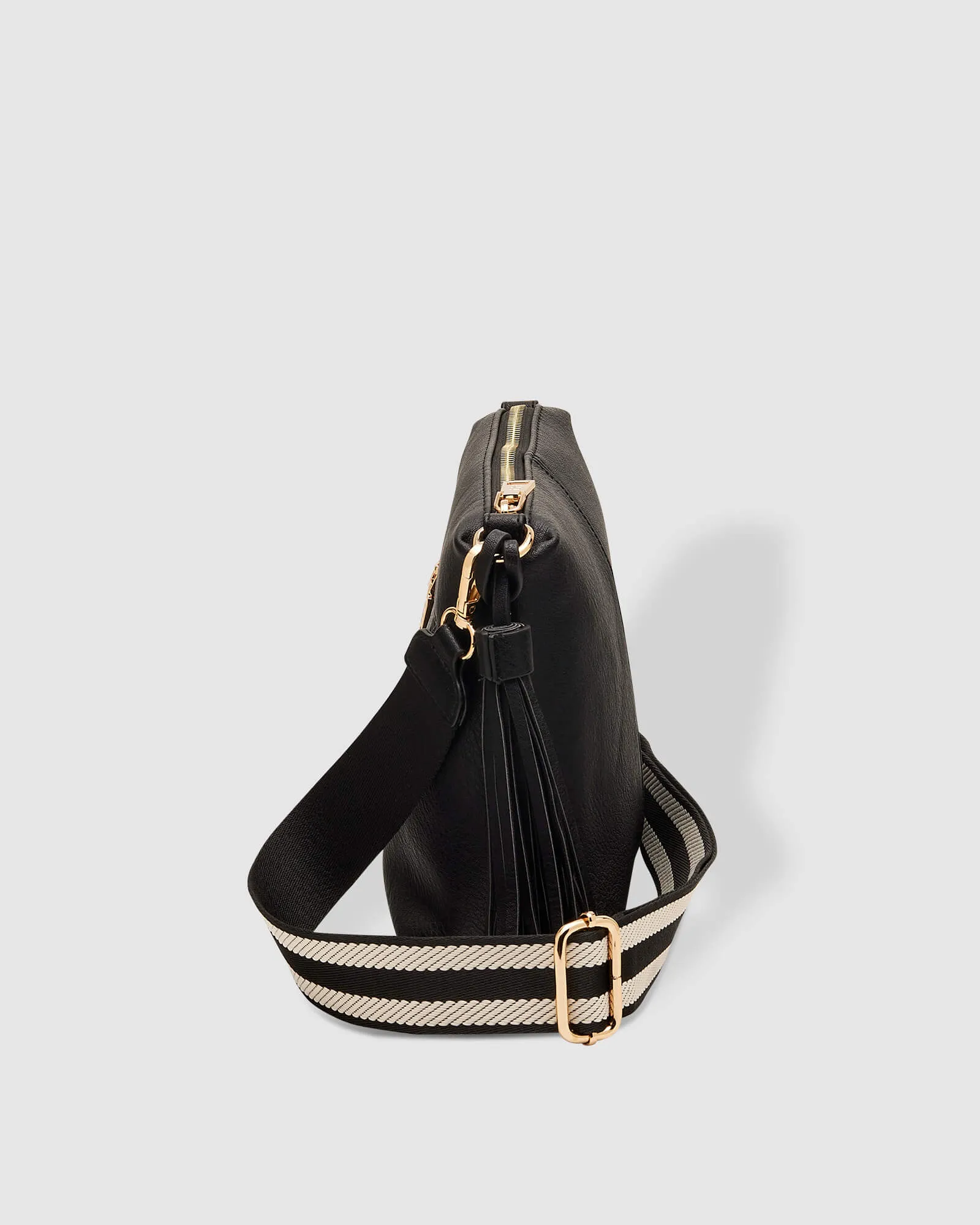 KASEY CROSSBODY BAG BLACK STRIPE GUITAR STRAP