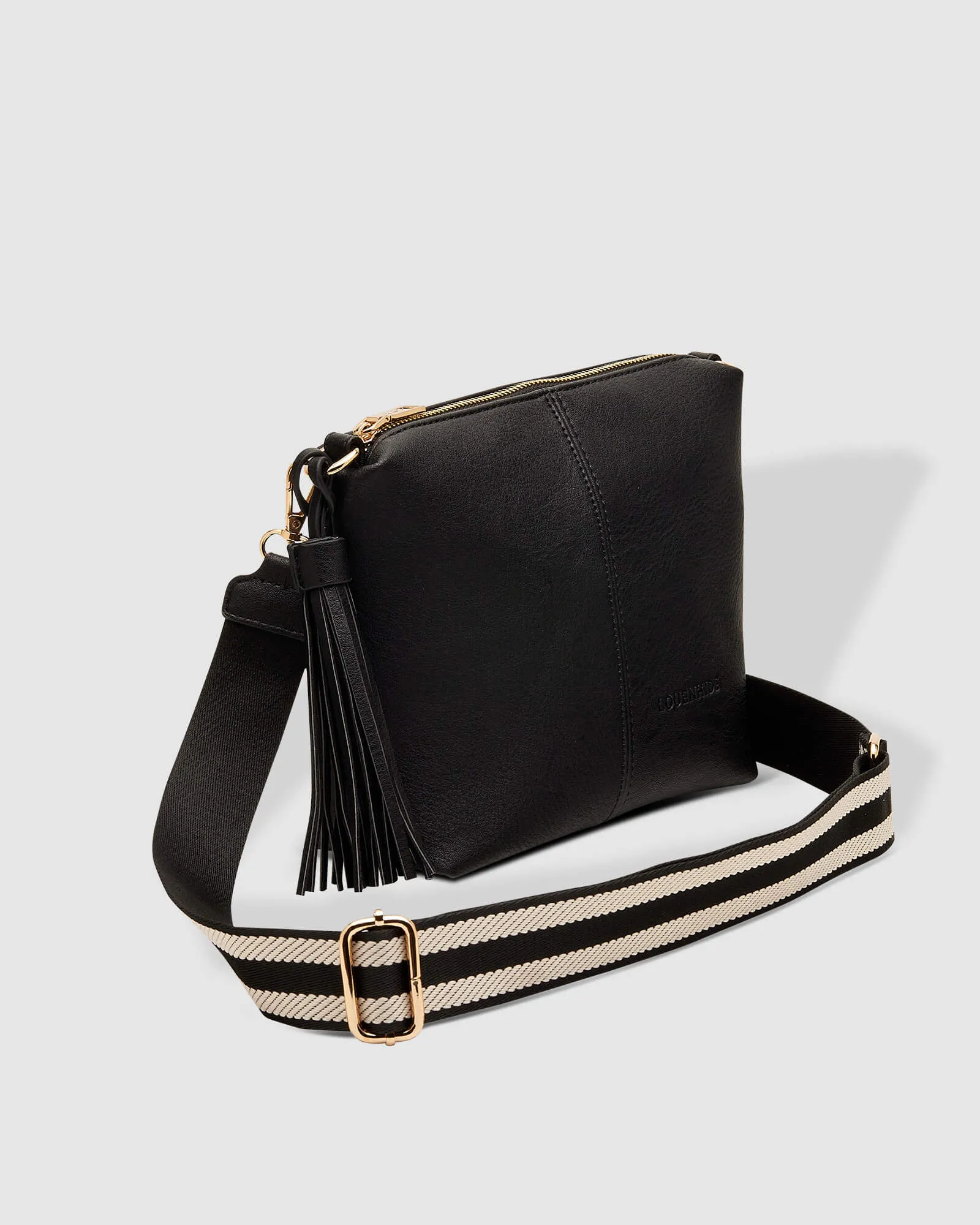 KASEY CROSSBODY BAG BLACK STRIPE GUITAR STRAP