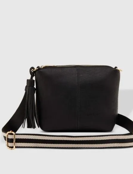 KASEY CROSSBODY BAG BLACK STRIPE GUITAR STRAP