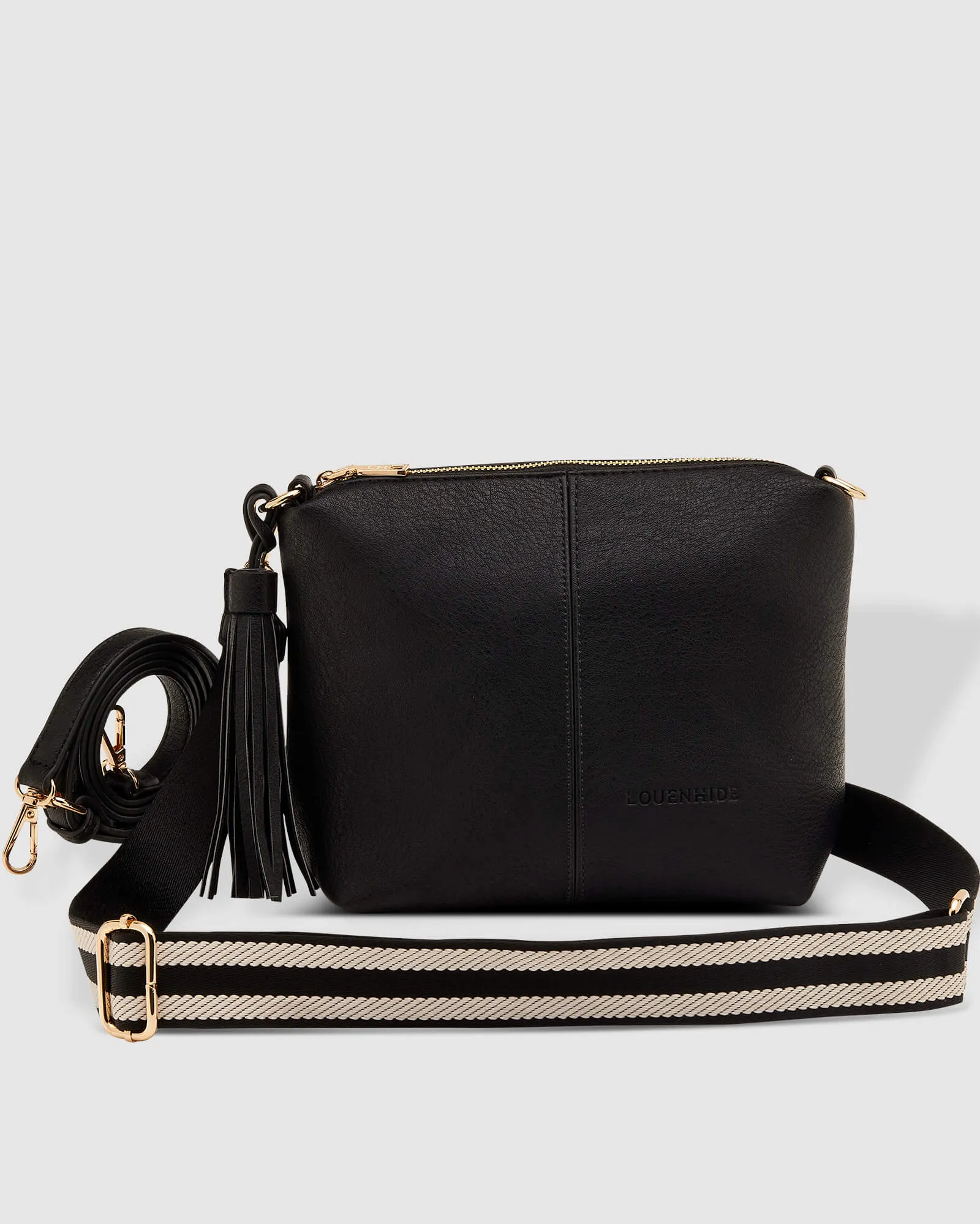 KASEY CROSSBODY BAG BLACK STRIPE GUITAR STRAP